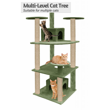 Furrlovers Multilevel Cat Tree with Condo & Jute Rope Scratching Posts (Green)