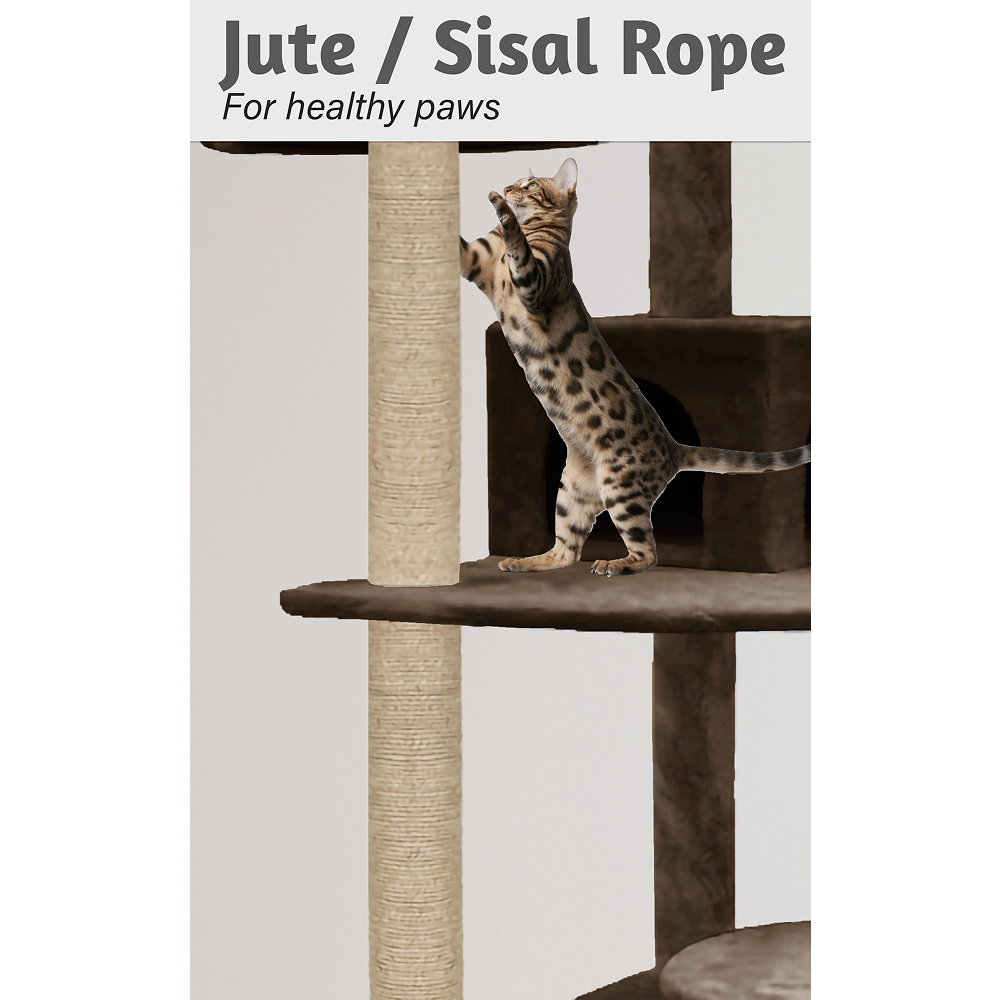 Furrlovers Multilevel Cat Tree with Condo & Jute Rope Scratching Posts (Brown)
