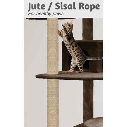 Furrlovers Multilevel Cat Tree with Condo & Jute Rope Scratching Posts (Brown)