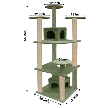 Furrlovers Multilevel Cat Tree with Condo & Jute Rope Scratching Posts (Green)