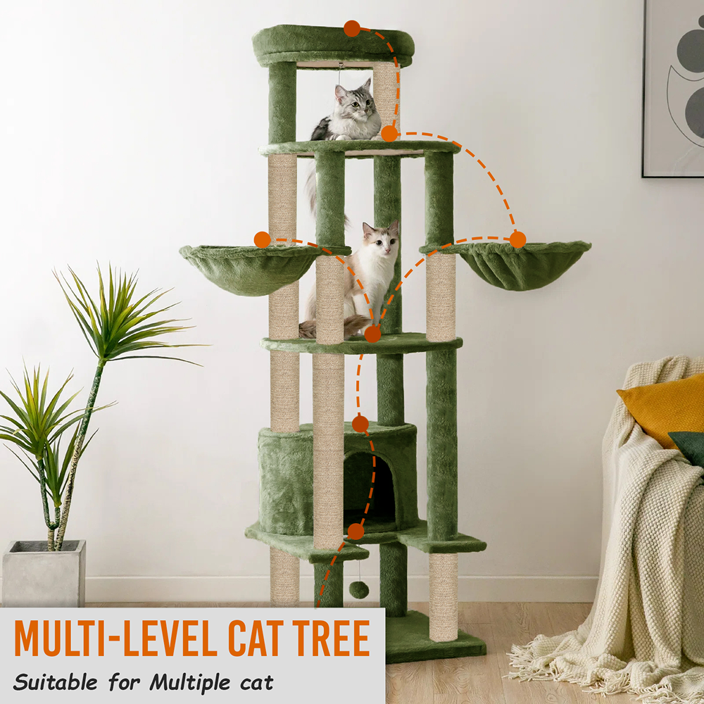 Furrlovers Multi Level Cat Tree Tower with Scratching Posts, Hammock & Condo (Green)
