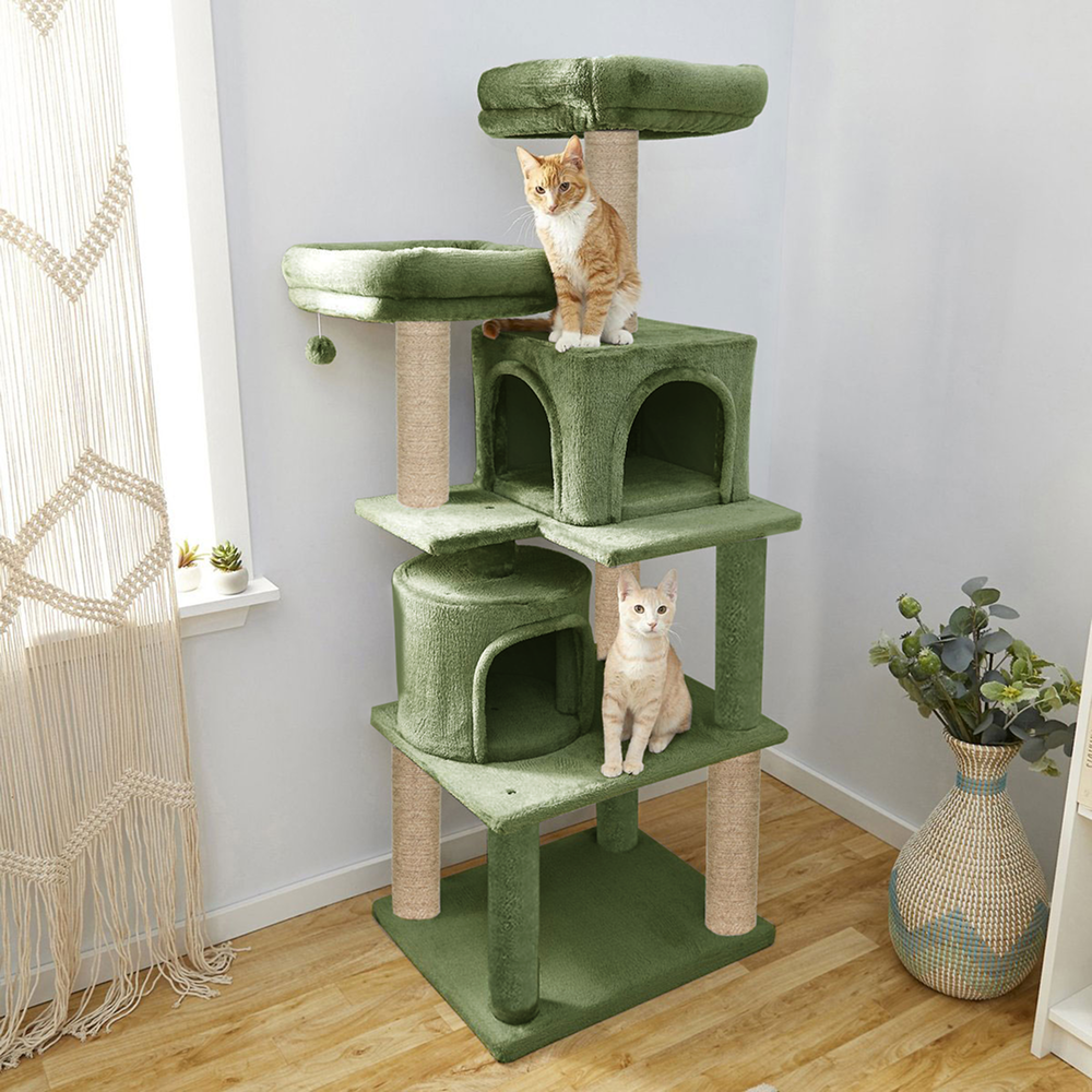 Furrlovers Multilevel Cat Tree with Condo, Perches & Jute Rope Scratching Posts (Green)