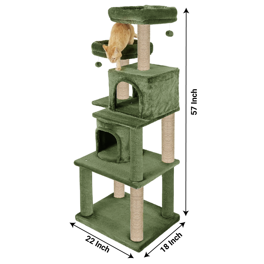 Furrlovers Multilevel Cat Tree with Condo, Perches & Jute Rope Scratching Posts (Green)
