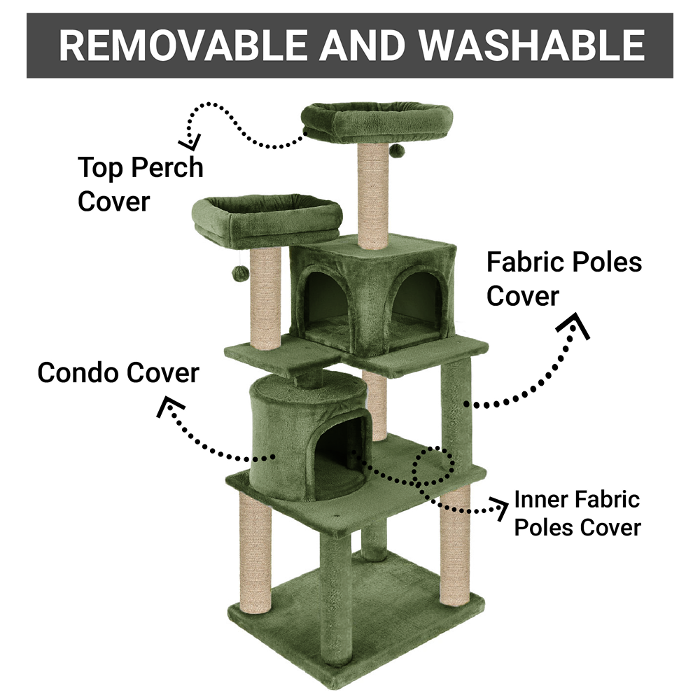 Furrlovers Multilevel Cat Tree with Condo, Perches & Jute Rope Scratching Posts (Green)