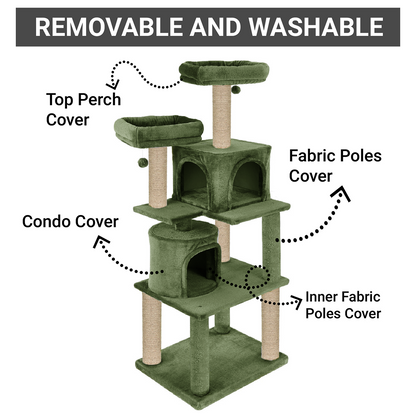 Furrlovers Multilevel Cat Tree with Condo, Perches & Jute Rope Scratching Posts (Green)