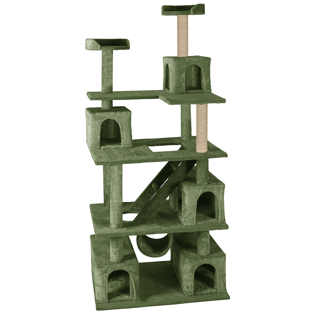 Furrlovers Multilevel Cat Tree with Ladder, Tunnel & Jute Rope Scratching Posts (Green)
