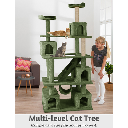Furrlovers Multilevel Cat Tree with Ladder, Tunnel & Jute Rope Scratching Posts (Green)