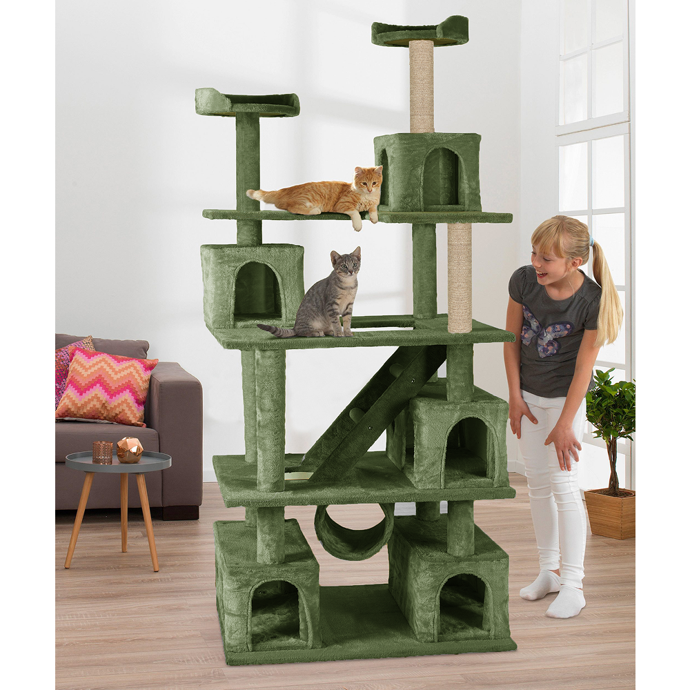 Furrlovers Multilevel Cat Tree with Ladder, Tunnel & Jute Rope Scratching Posts (Green)