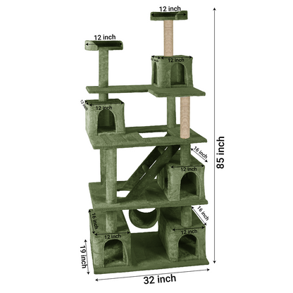 Furrlovers Multilevel Cat Tree with Ladder, Tunnel & Jute Rope Scratching Posts (Green)