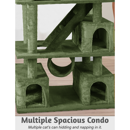 Furrlovers Multilevel Cat Tree with Ladder, Tunnel & Jute Rope Scratching Posts (Green)
