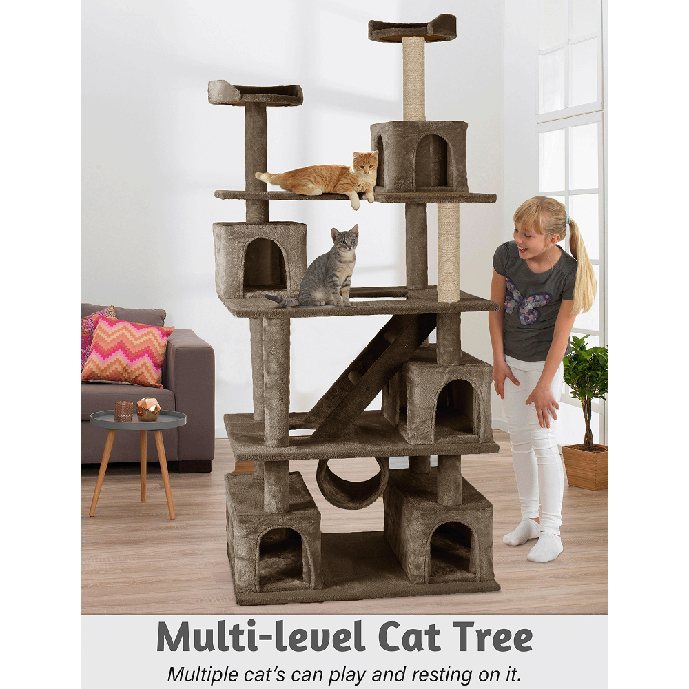 Furrlovers Multilevel Cat Tree with Ladder, Tunnel & Jute Rope Scratching Posts (Brown)
