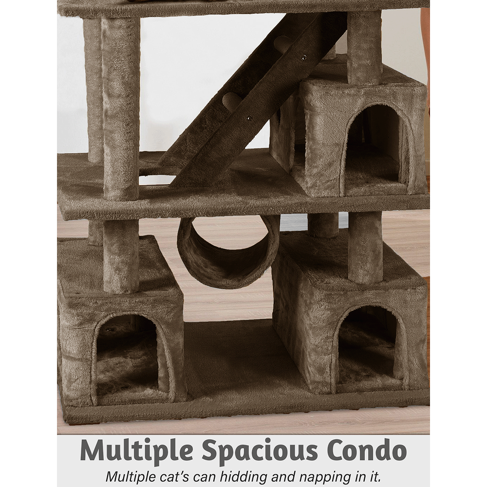 Furrlovers Multilevel Cat Tree with Ladder, Tunnel & Jute Rope Scratching Posts (Brown)