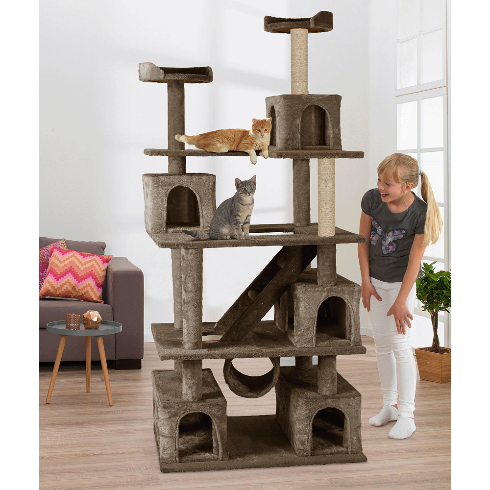 Furrlovers Multilevel Cat Tree with Ladder, Tunnel & Jute Rope Scratching Posts (Brown)