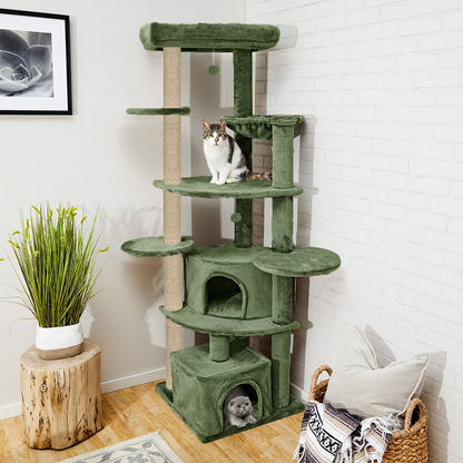 Furrlovers Multilevel Cat Tree with Scratching Posts, Condo & Top Bed with Jute Rope (Green)