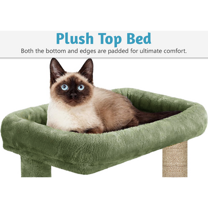 Furrlovers Multilevel Cat Tree with Scratching Posts, Condo & Top Bed with Jute Rope (Green)