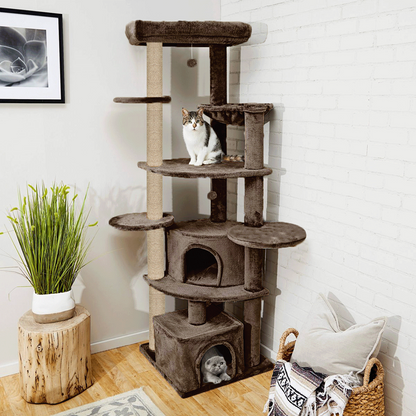 Furrlovers Multilevel Cat Tree with Scratching Posts, Condo & Top Bed with Jute Rope (Brown)
