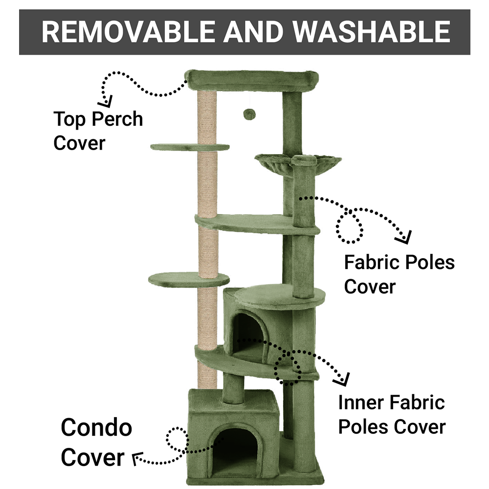 Furrlovers Multilevel Cat Tree with Scratching Posts, Condo & Top Bed with Jute Rope (Green)