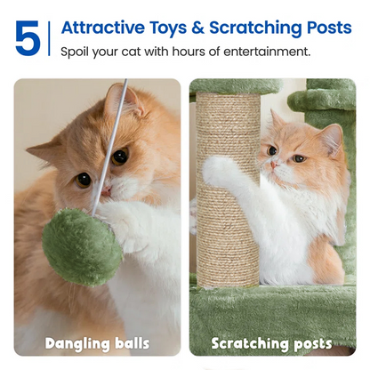 Furrlovers Multilevel Fur Fabric Cat Tree with Condos, Hanging Ball & Jute Rope Scratching Posts (Green)