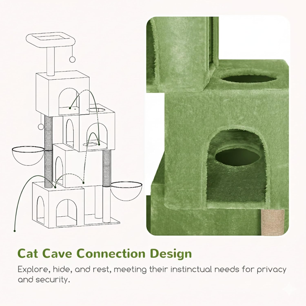 Furrlovers Multilevel Plush Cat Tree with Condo, Hammock & Jute Rope Scratching Posts (Green)