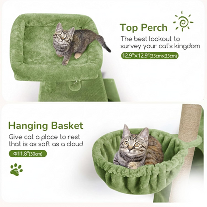 Furrlovers Multilevel Plush Cat Tree with Condo, Hammock & Jute Rope Scratching Posts (Green)