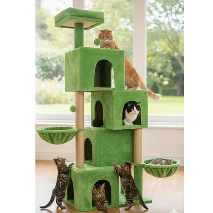 Furrlovers Multilevel Plush Cat Tree with Condo, Hammock & Jute Rope Scratching Posts (Green)
