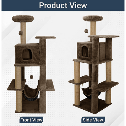 Furrlovers Multilevel Soft Fur Cat Tree with Condo, Hammock & Sisal Scratching Posts (Brown)