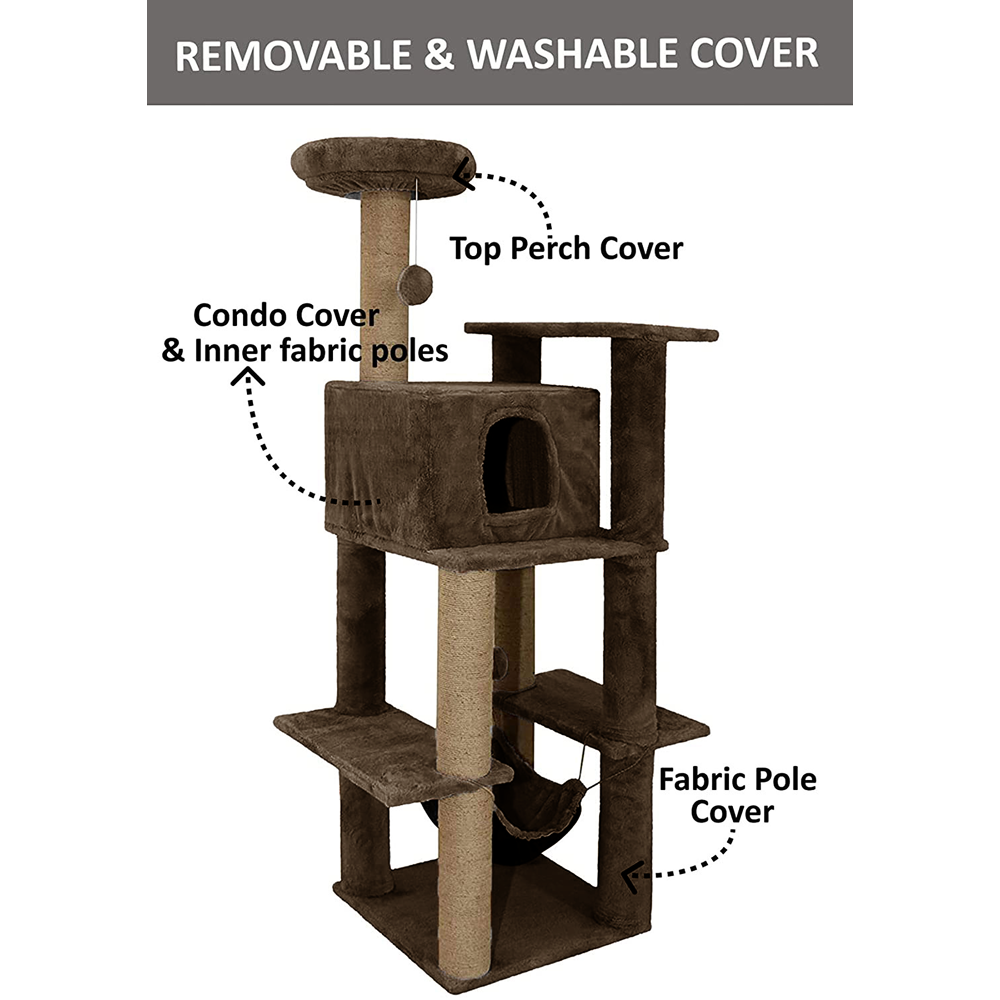 Furrlovers Multilevel Soft Fur Cat Tree with Condo, Hammock & Sisal Scratching Posts (Brown)