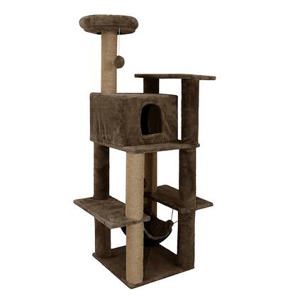 Furrlovers Multilevel Soft Fur Cat Tree with Condo, Hammock & Sisal Scratching Posts (Brown)