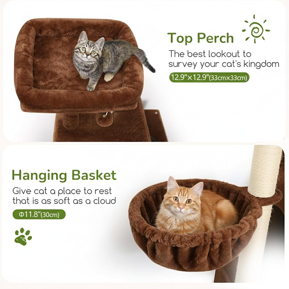 Furrlovers Multilevel Plush Cat Tree with Condo, Hammock & Jute Rope Scratching Posts (Brown)