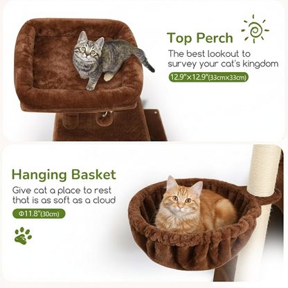 Furrlovers Multilevel Plush Cat Tree with Condo, Hammock & Jute Rope Scratching Posts (Brown)