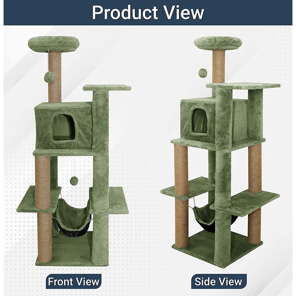 Furrlovers Multilevel Soft Fur Cat Tree with Condo, Hammock & Sisal Scratching Posts (Green)