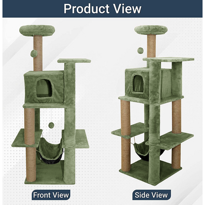 Furrlovers Multilevel Soft Fur Cat Tree with Condo, Hammock & Sisal Scratching Posts (Green)