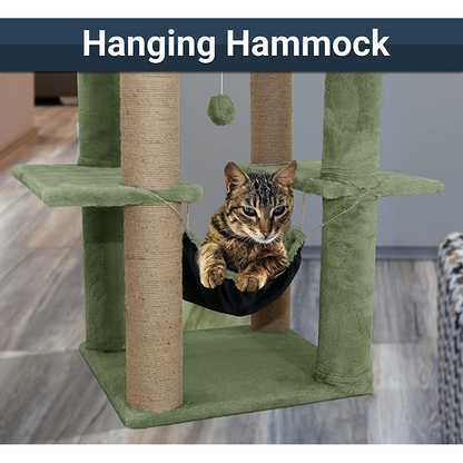 Furrlovers Multilevel Soft Fur Cat Tree with Condo, Hammock & Sisal Scratching Posts (Green)