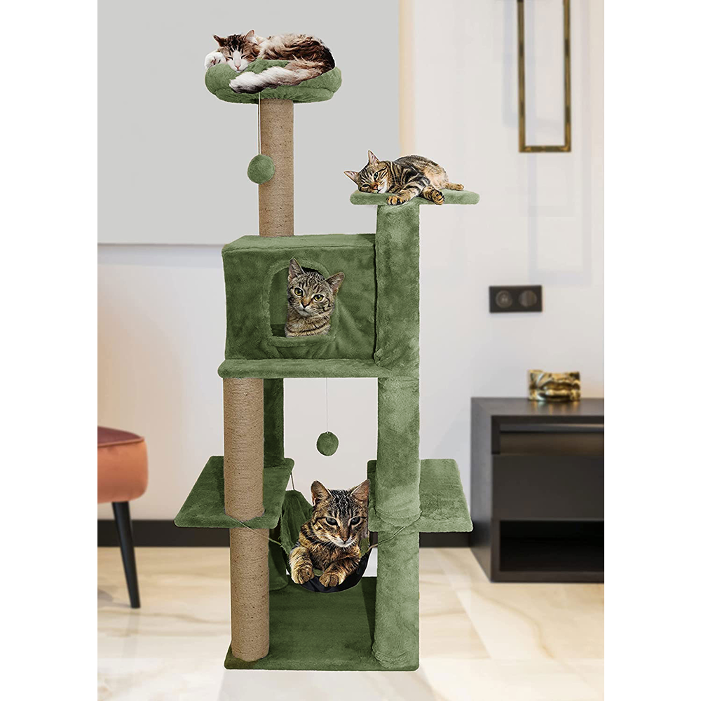 Furrlovers Multilevel Soft Fur Cat Tree with Condo, Hammock & Sisal Scratching Posts (Green)