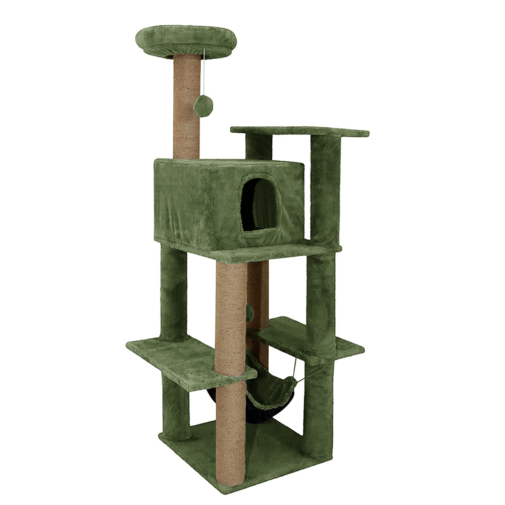 Furrlovers Multilevel Soft Fur Cat Tree with Condo, Hammock & Sisal Scratching Posts (Green)