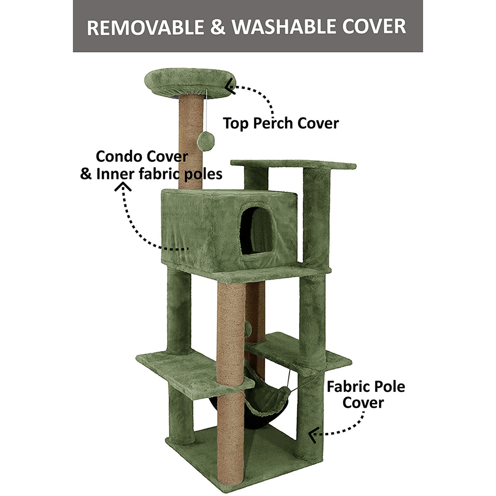 Furrlovers Multilevel Soft Fur Cat Tree with Condo, Hammock & Sisal Scratching Posts (Green)