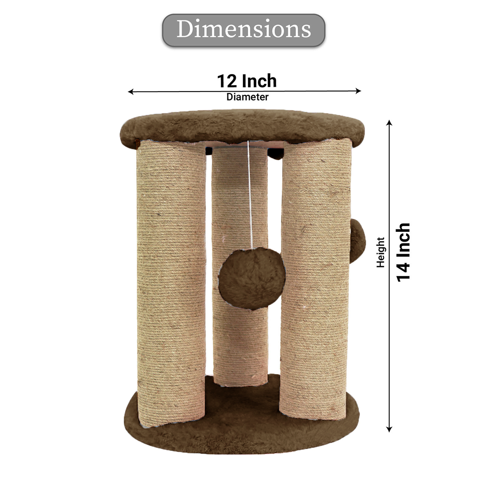 Furrlovers Natural Sisal & Scratching Post with Hanging Balls Playing Activity Tree for Cats (Brown)