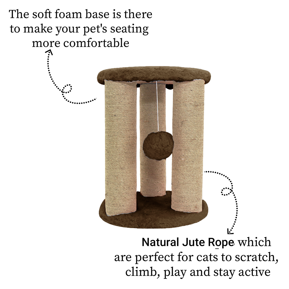 Furrlovers Natural Sisal & Scratching Post with Hanging Balls Playing Activity Tree for Cats (Brown)