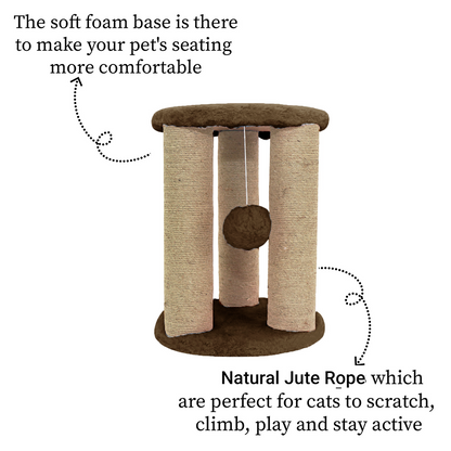 Furrlovers Natural Sisal & Scratching Post with Hanging Balls Playing Activity Tree for Cats (Brown)