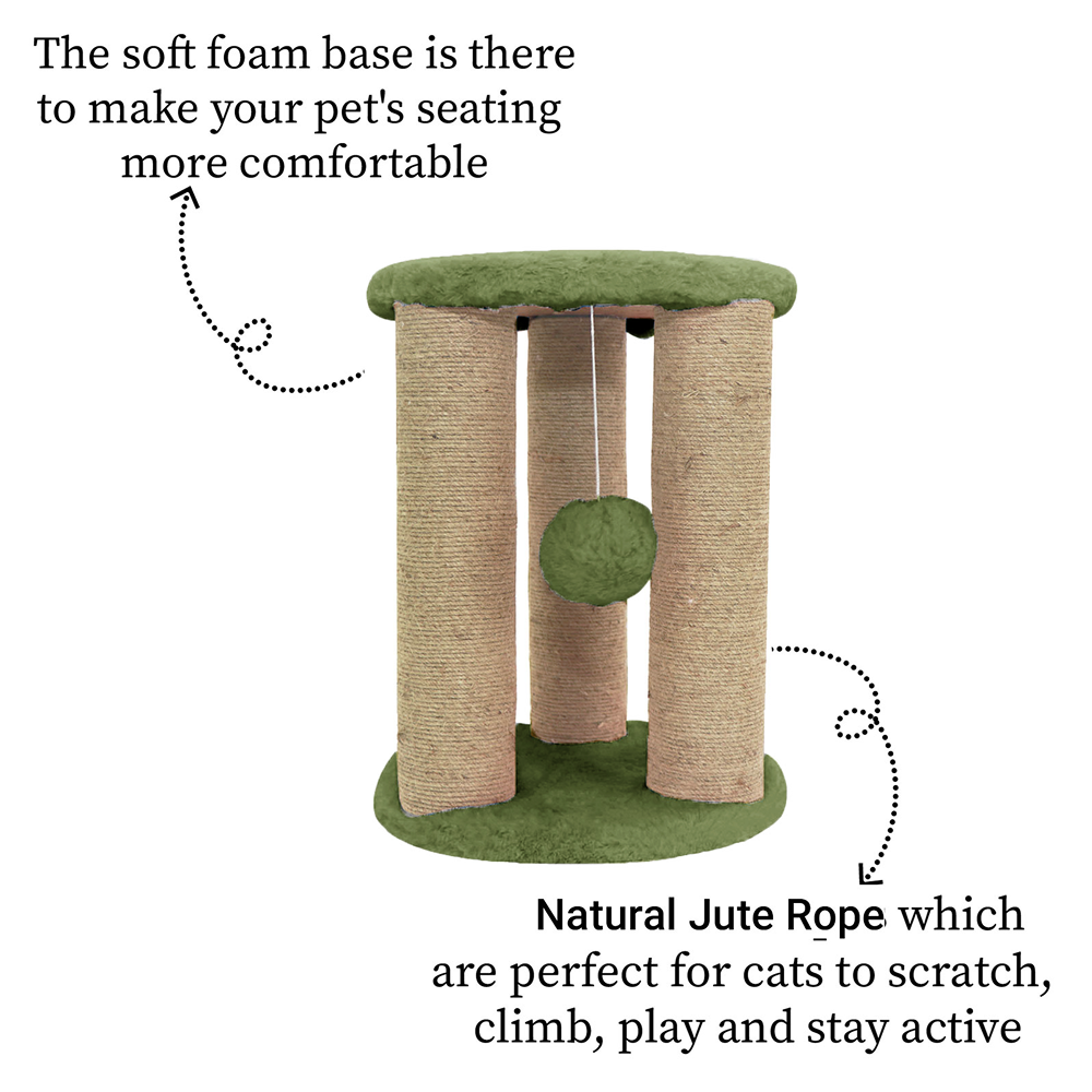 Furrlovers Natural Sisal & Scratching Post with Hanging Balls Playing Activity Tree for Cats (Green)