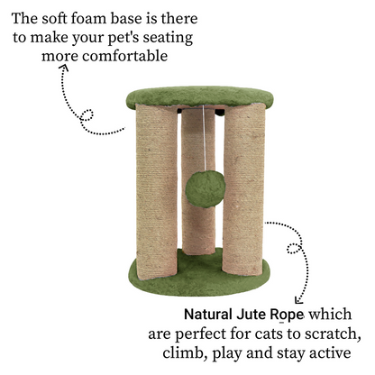 Furrlovers Natural Sisal & Scratching Post with Hanging Balls Playing Activity Tree for Cats (Green)
