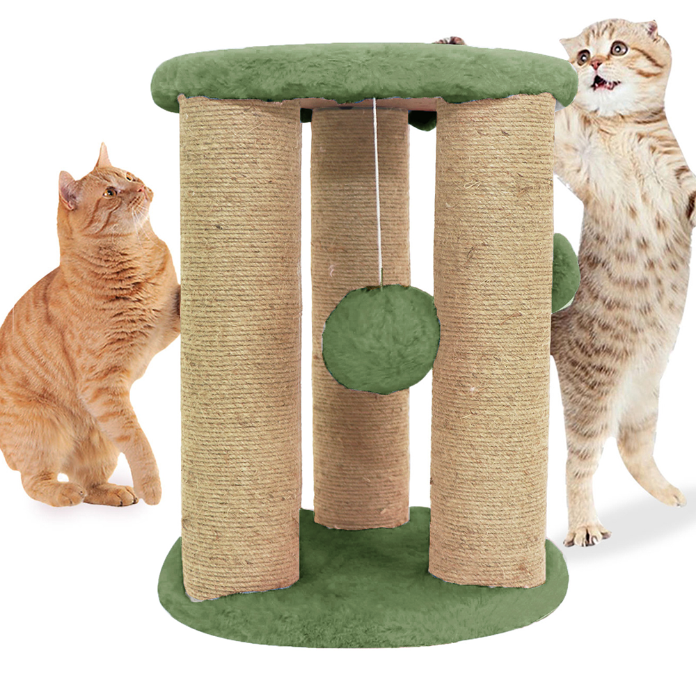 Furrlovers Natural Sisal & Scratching Post with Hanging Balls Playing Activity Tree for Cats (Green)