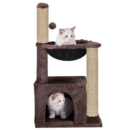 Furrlovers Plush Activity Cat Tree with Condo, Hammock & Jute Rope Scratching Posts for Kittens (Brown)