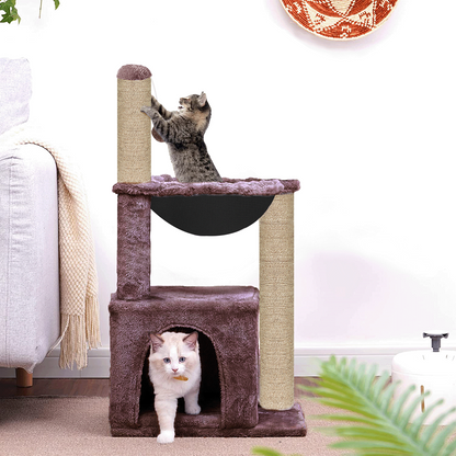 Furrlovers Plush Activity Cat Tree with Condo, Hammock & Jute Rope Scratching Posts for Kittens (Brown)