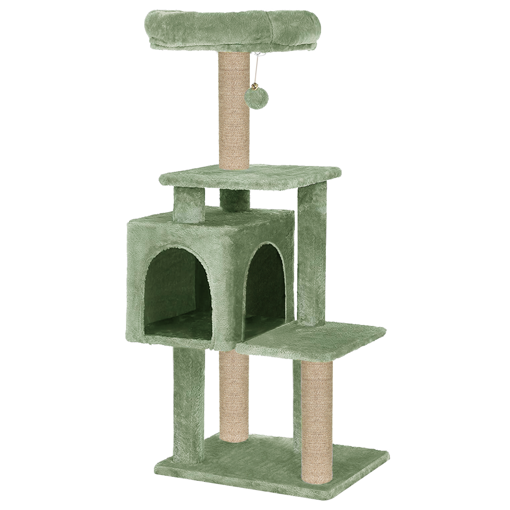 Furrlovers Plush Cat Scratching Post & Activity Tree with Hammock, Condo & Sisal Rope (Green)