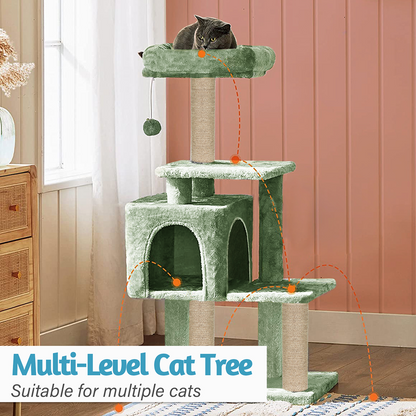 Furrlovers Plush Cat Scratching Post & Activity Tree with Hammock, Condo & Sisal Rope (Green)