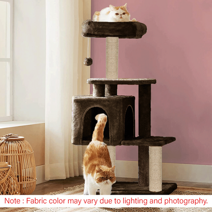 Furrlovers Plush Cat Scratching Post & Activity Tree with Hammock, Condo & Sisal Rope (Brown)