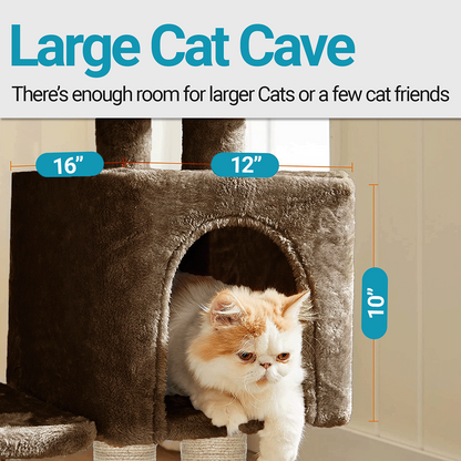 Furrlovers Plush Cat Scratching Post & Activity Tree with Hammock, Condo & Sisal Rope (Brown)