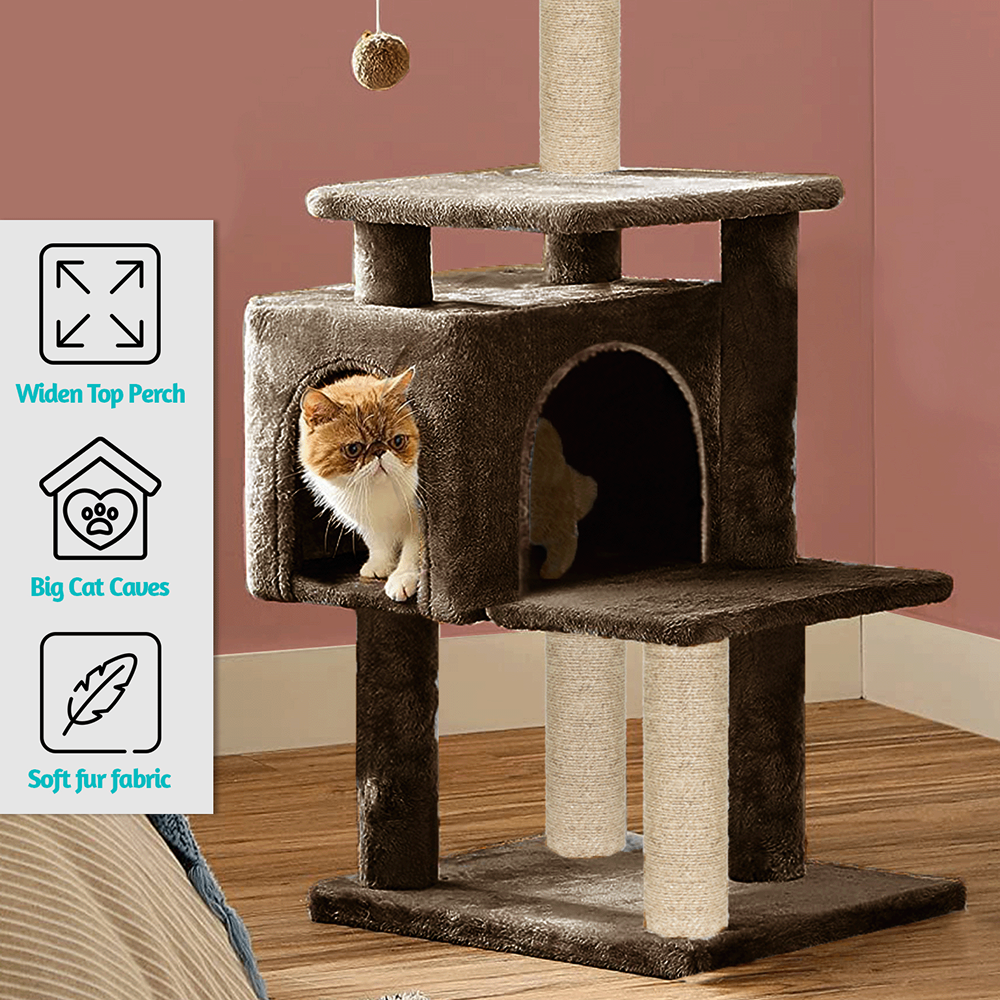 Furrlovers Plush Cat Scratching Post & Activity Tree with Hammock, Condo & Sisal Rope (Brown)