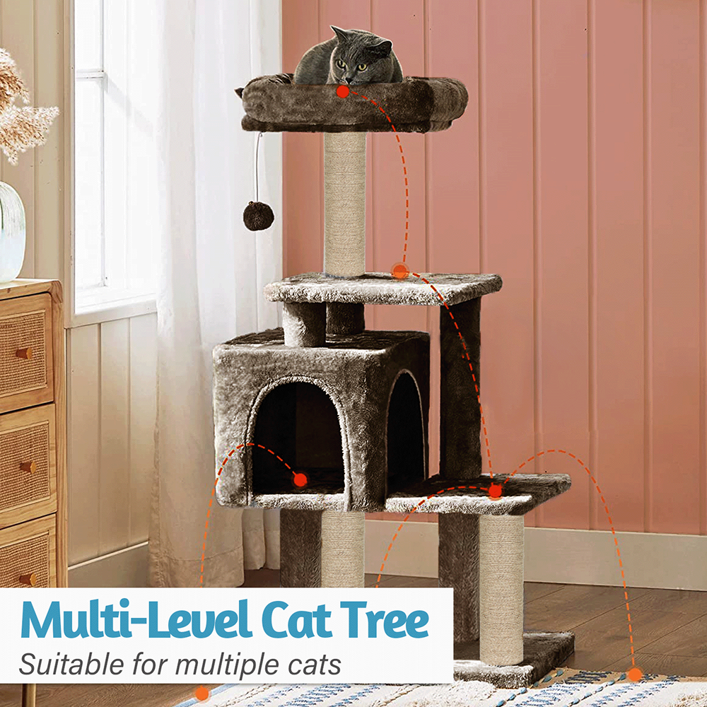 Furrlovers Plush Cat Scratching Post & Activity Tree with Hammock, Condo & Sisal Rope (Brown)
